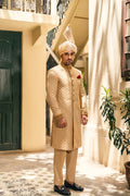 Beige Sherwani Set with Star Embroi humyaunalamgir S