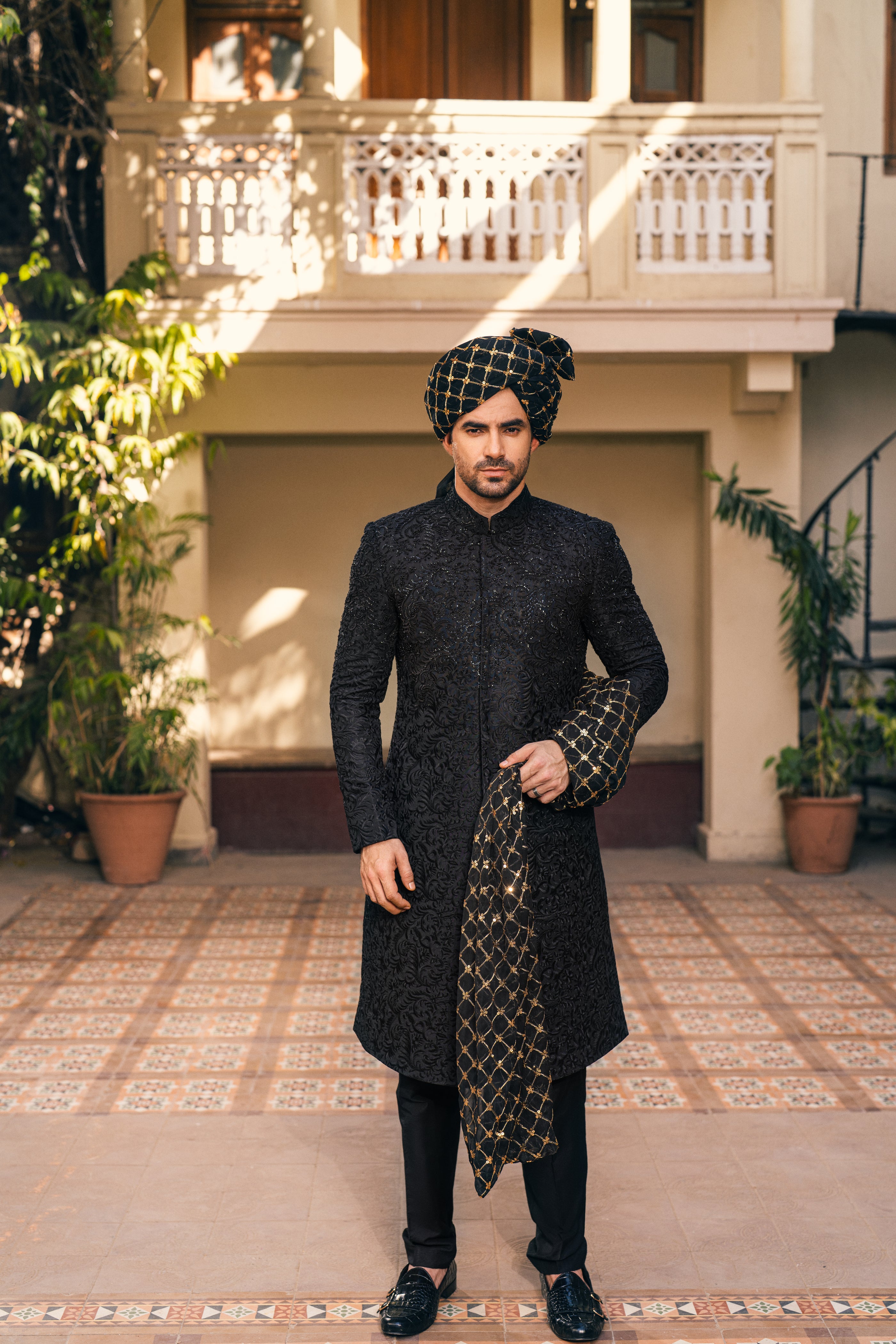 Full Black Adorned Sherwani humyaunalamgir S