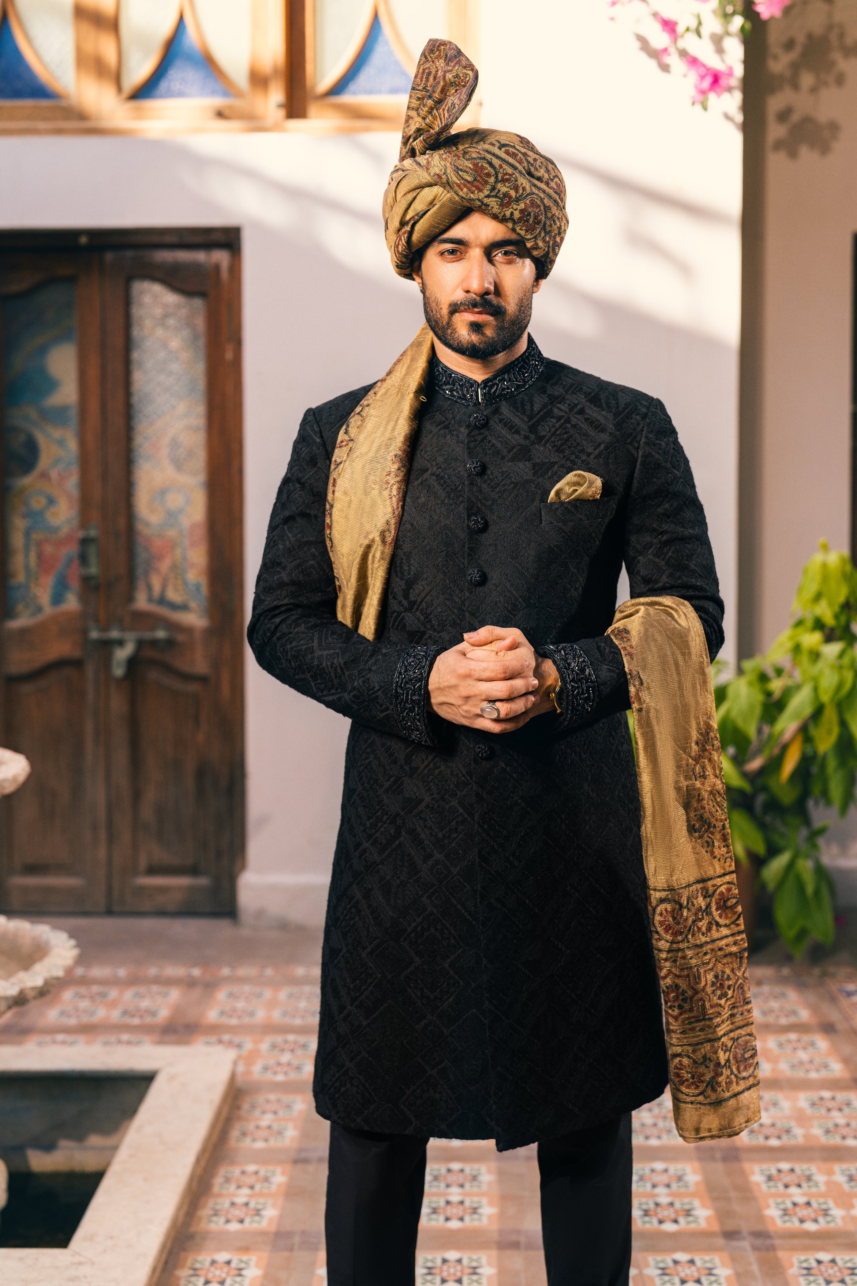 Black adorned Sherwani humyaunalamgir