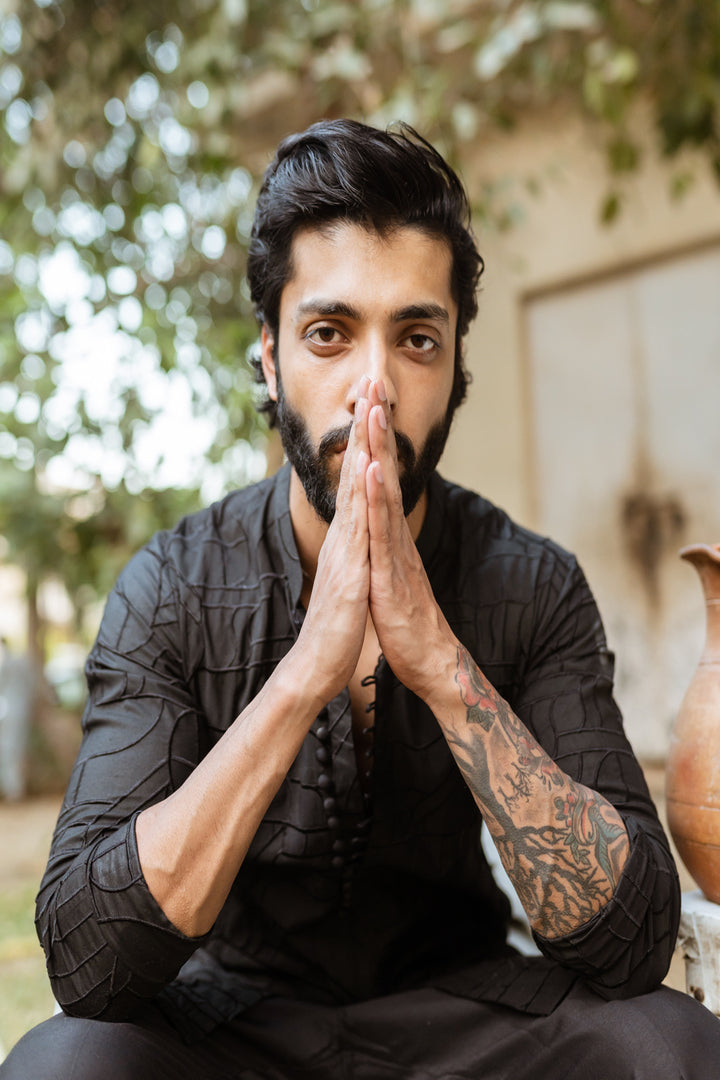 "DAMASK" BLACK KURTA PAJAMA Humayun Alamgir