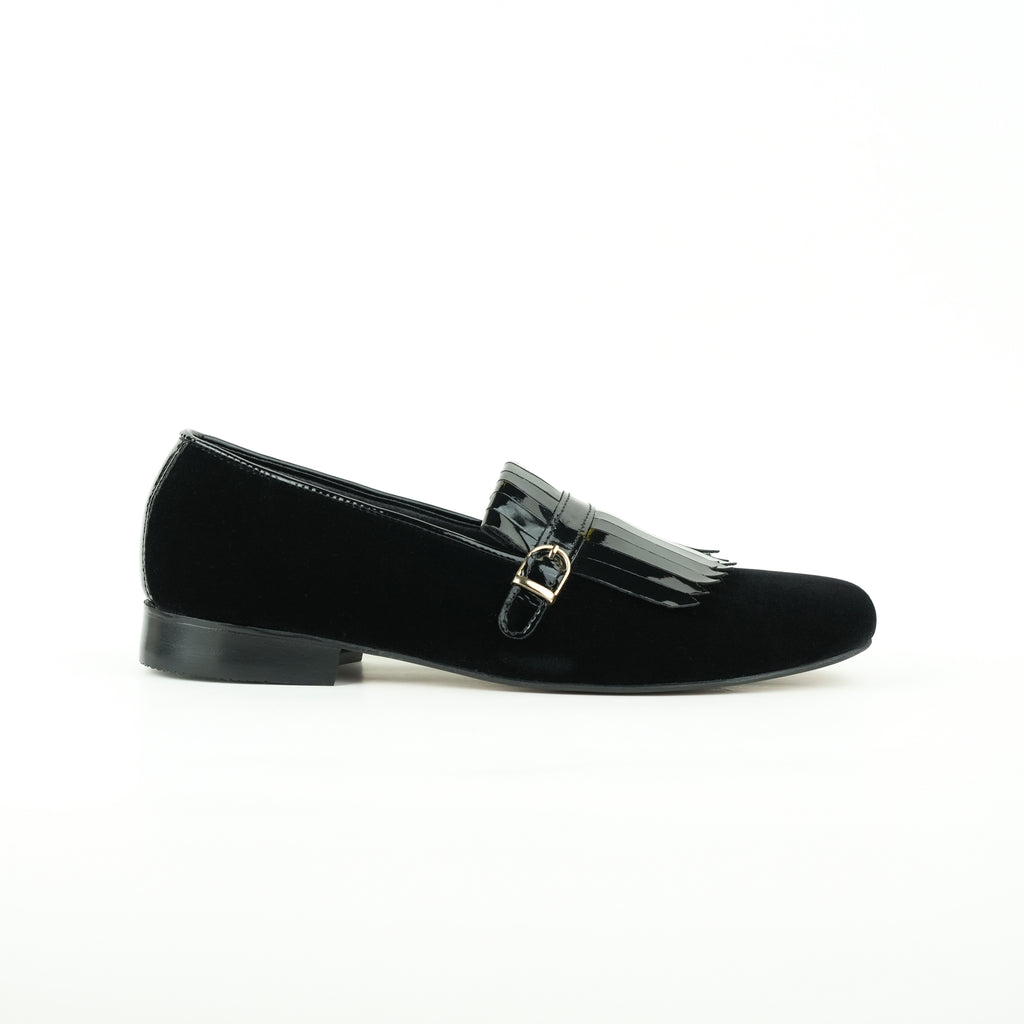 Black Velvet Shoes with Frill Semi Formal Humayun Alamgir