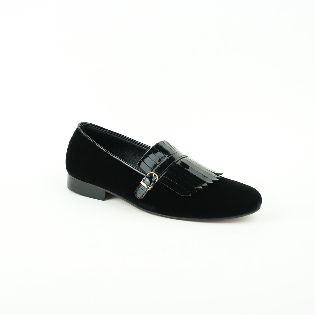 Black Velvet Shoes with Frill Semi Formal Humayun Alamgir