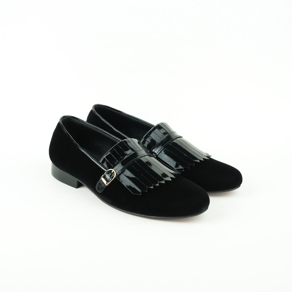 Black Velvet Shoes with Frill Semi Formal Humayun Alamgir