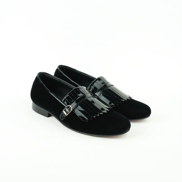 Black Velvet Shoes with Frill