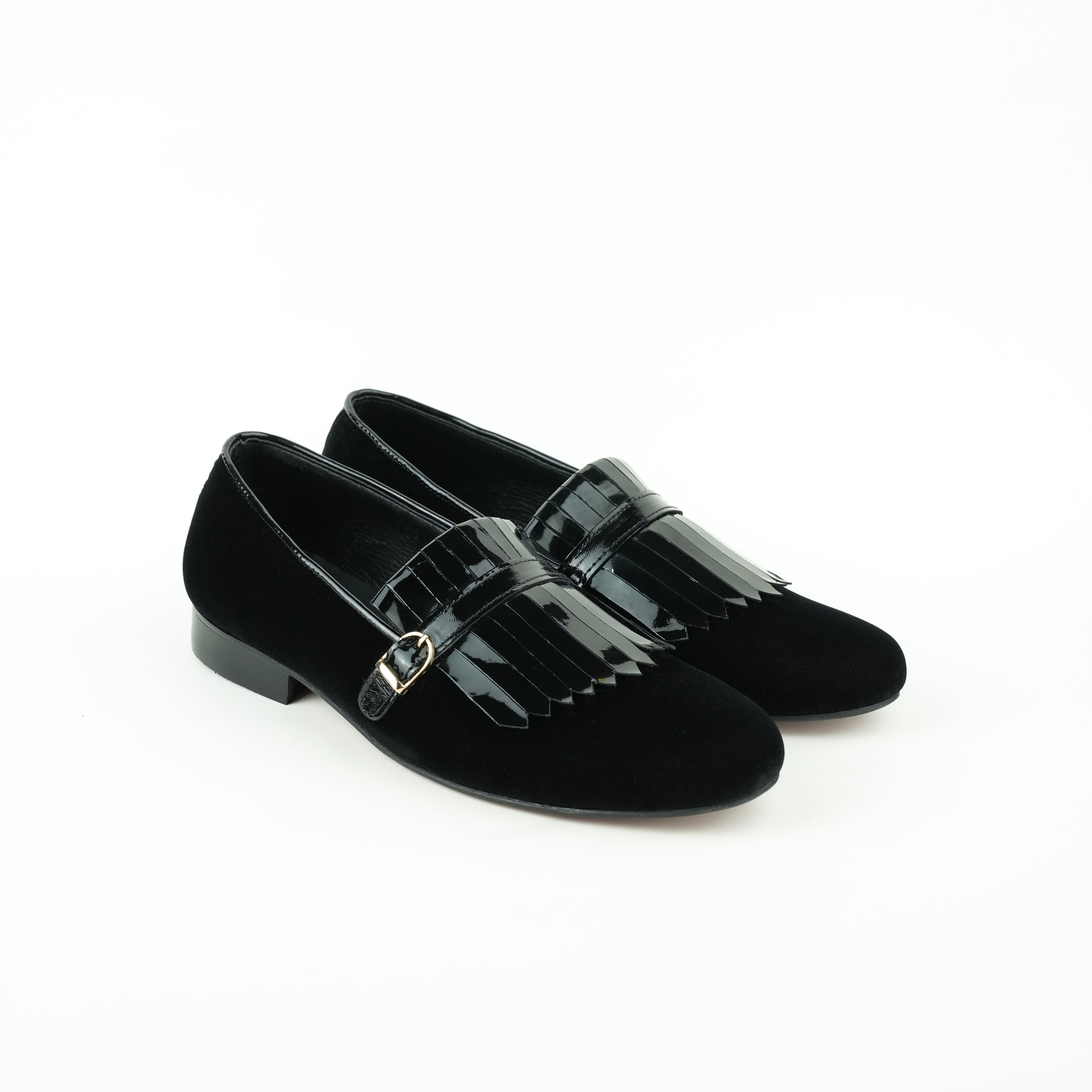 Black Velvet Shoes with Frill Semi Formal Humayun Alamgir