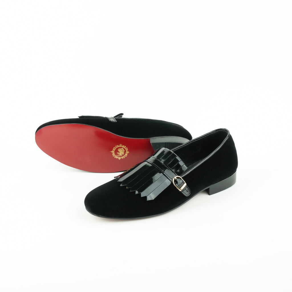 Black Velvet Shoes with Frill Semi Formal Humayun Alamgir
