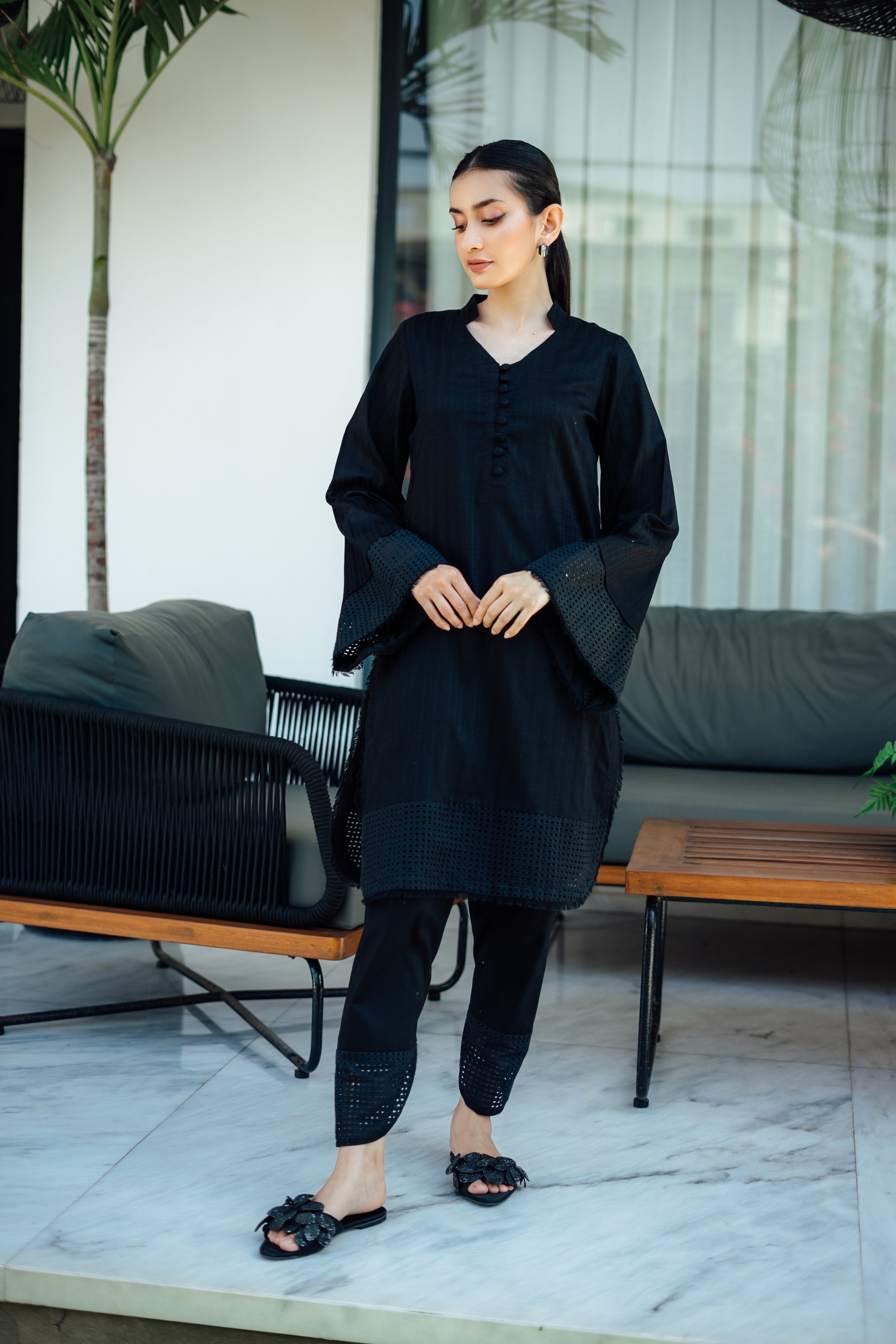 Cotton Black kurta HumayunAlamgir