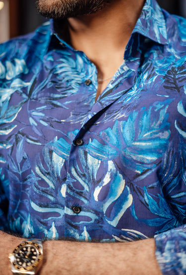 MIDNIGHT TROPIC LINEN FLORAL SHIRT Humayunalamgir
