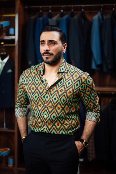 ETHNIC GEOMATRIC LINEN FLORAL SHIRT Humayunalamgir