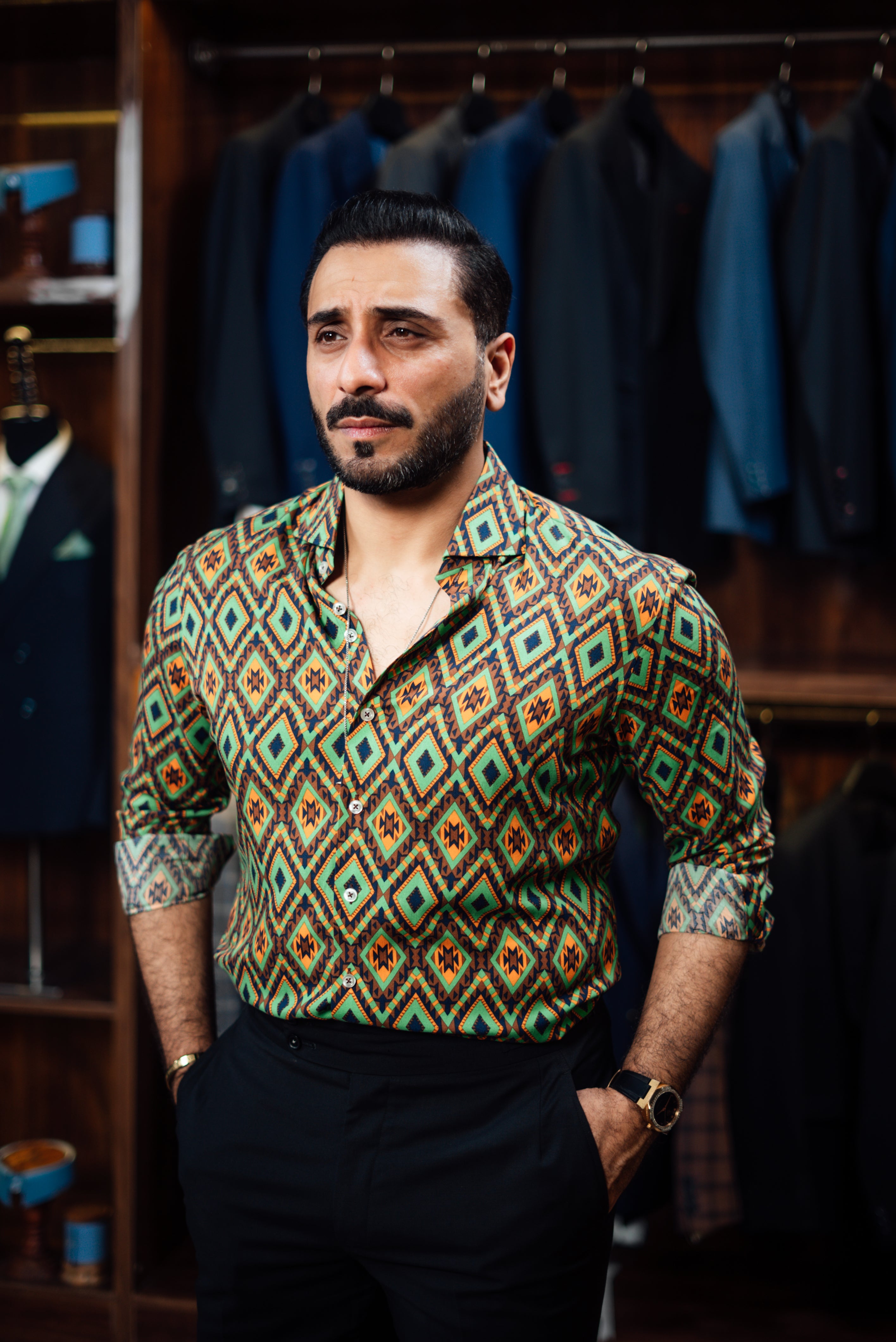 ETHNIC GEOMATRIC LINEN FLORAL SHIRT Humayunalamgir