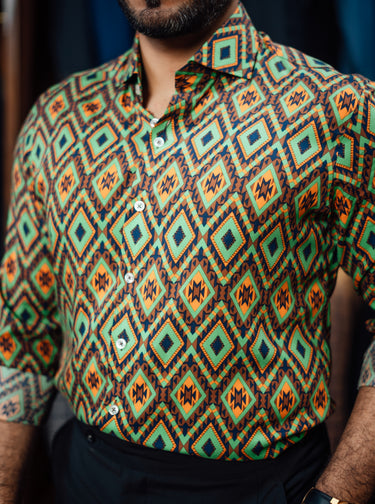 ETHNIC GEOMATRIC LINEN FLORAL SHIRT Humayunalamgir