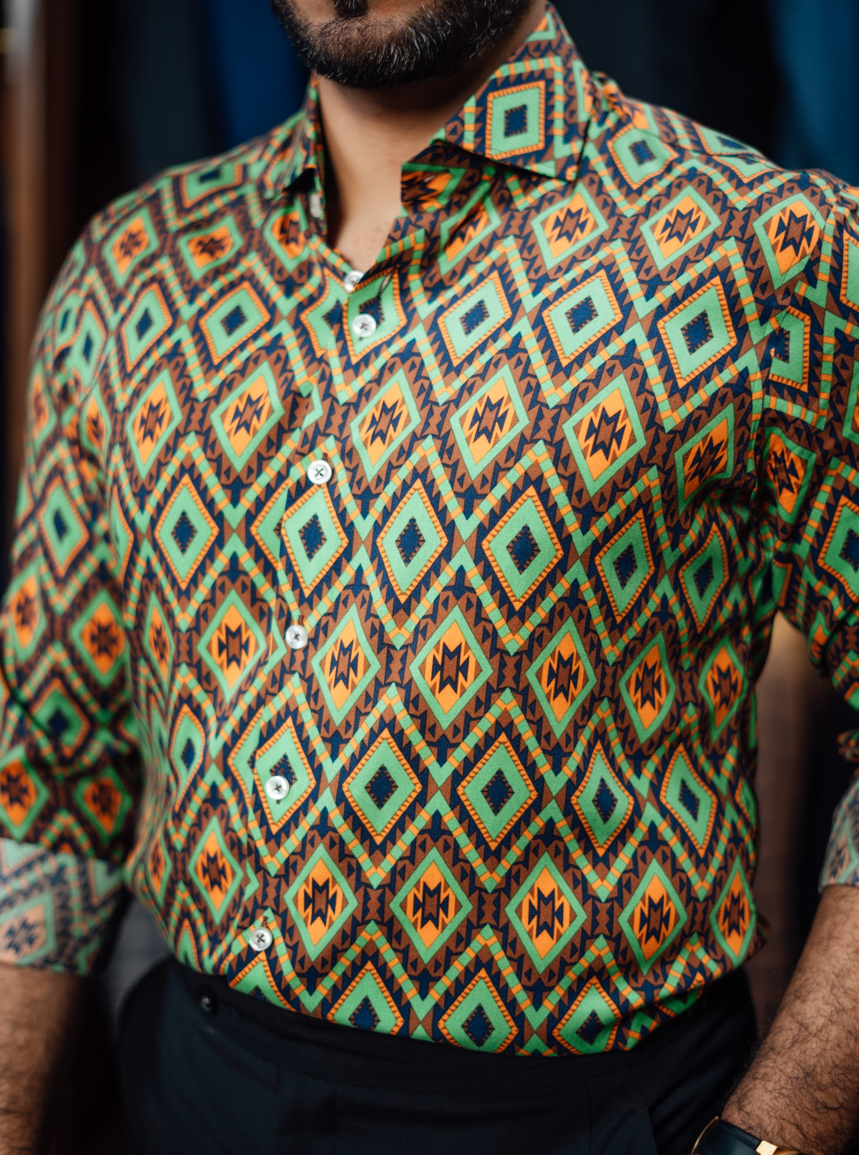 ETHNIC GEOMATRIC LINEN FLORAL SHIRT Humayunalamgir