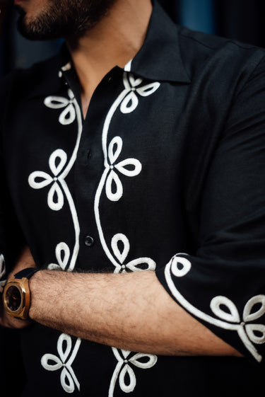 BLACK SHIRT & WHITE EMBROIDERY CO-RD SET Humayun Alamgir