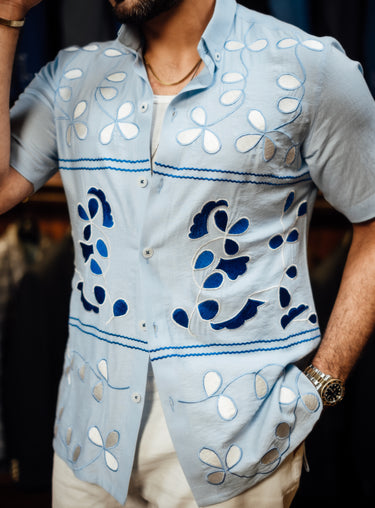 LIGHT BLUE EMBROIDERED SHIRT Humayun Alamgir
