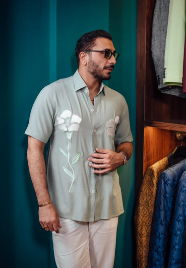 SOFT SAGE GREEN EMBROIDERED SHIRT Humayun Alamgir