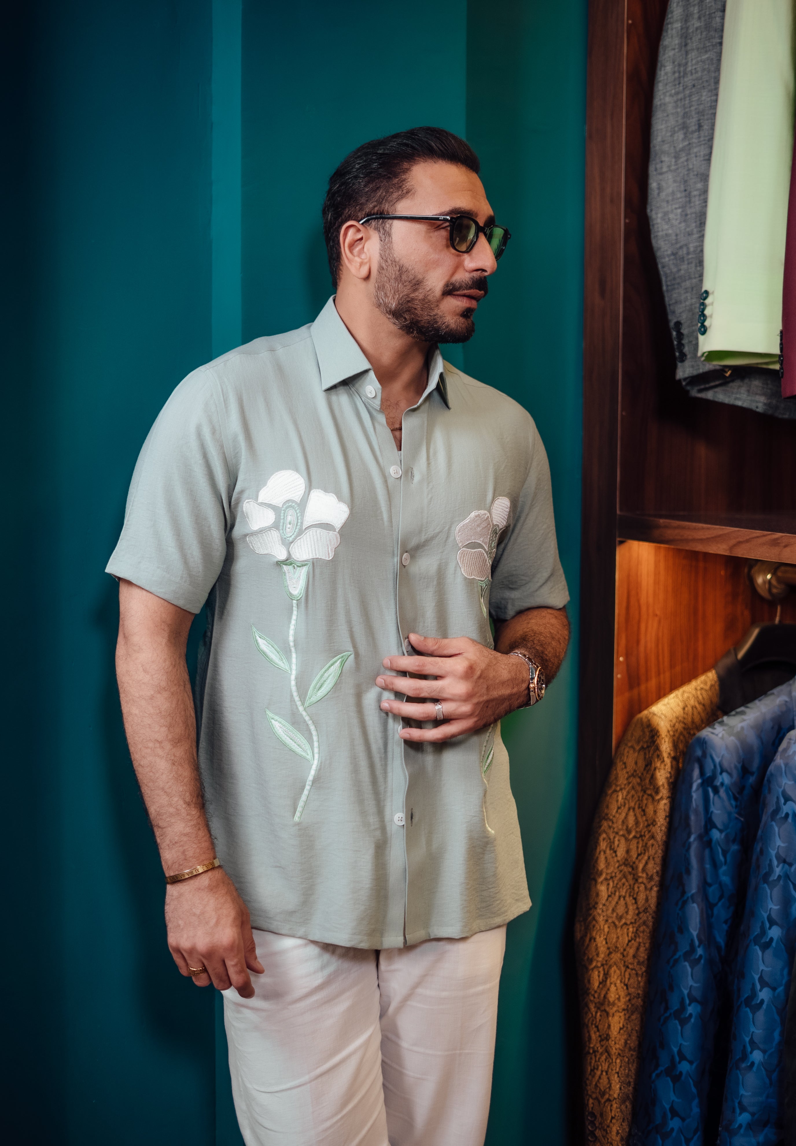 SOFT SAGE GREEN EMBROIDERED SHIRT Humayun Alamgir