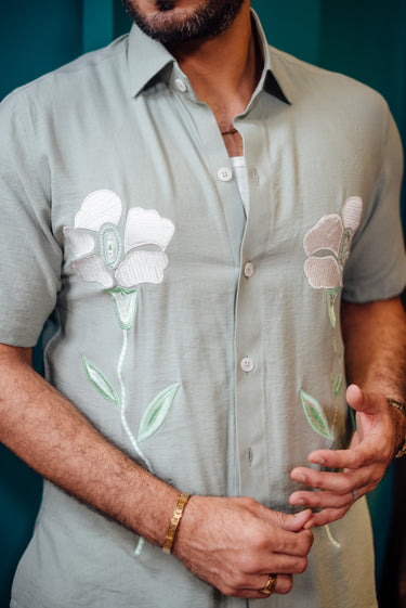 SOFT SAGE GREEN EMBROIDERED SHIRT Humayun Alamgir