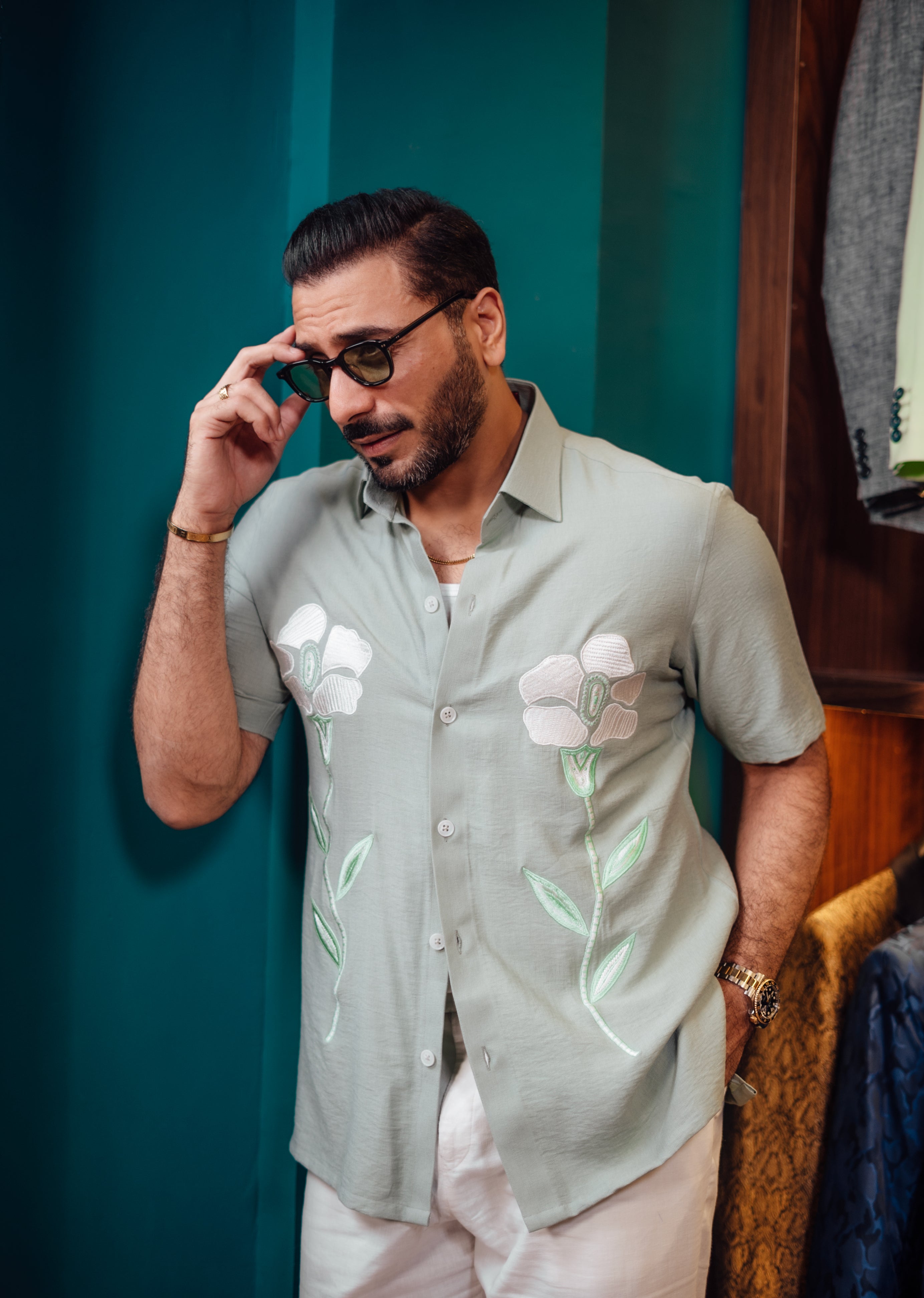 SOFT SAGE GREEN EMBROIDERED SHIRT Humayun Alamgir