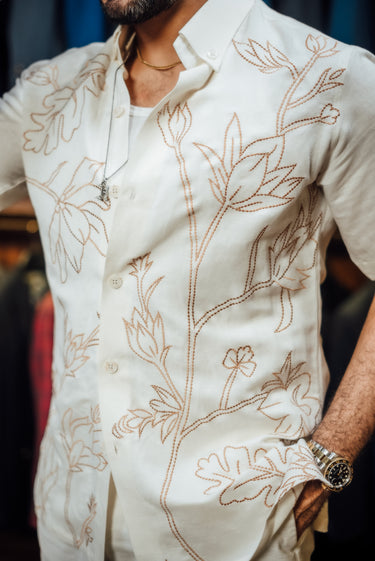 WHITE FLORAL EMBROIDERED CO-RD SET Humayun Alamgir