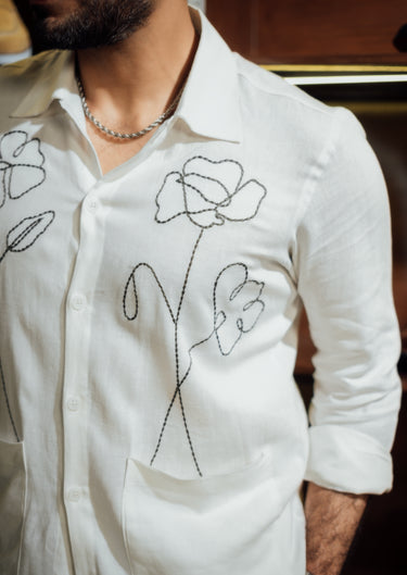 WHITE FLORAL OUTLINE CO-RD SET Humayun Alamgir