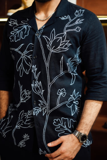 NAVY BLUE FLORAL OUTLINE CO-RD SET Humayun Alamgir