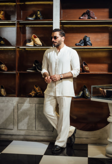 IVORY FLORAL THREAD CO-RD SET Humayun Alamgir