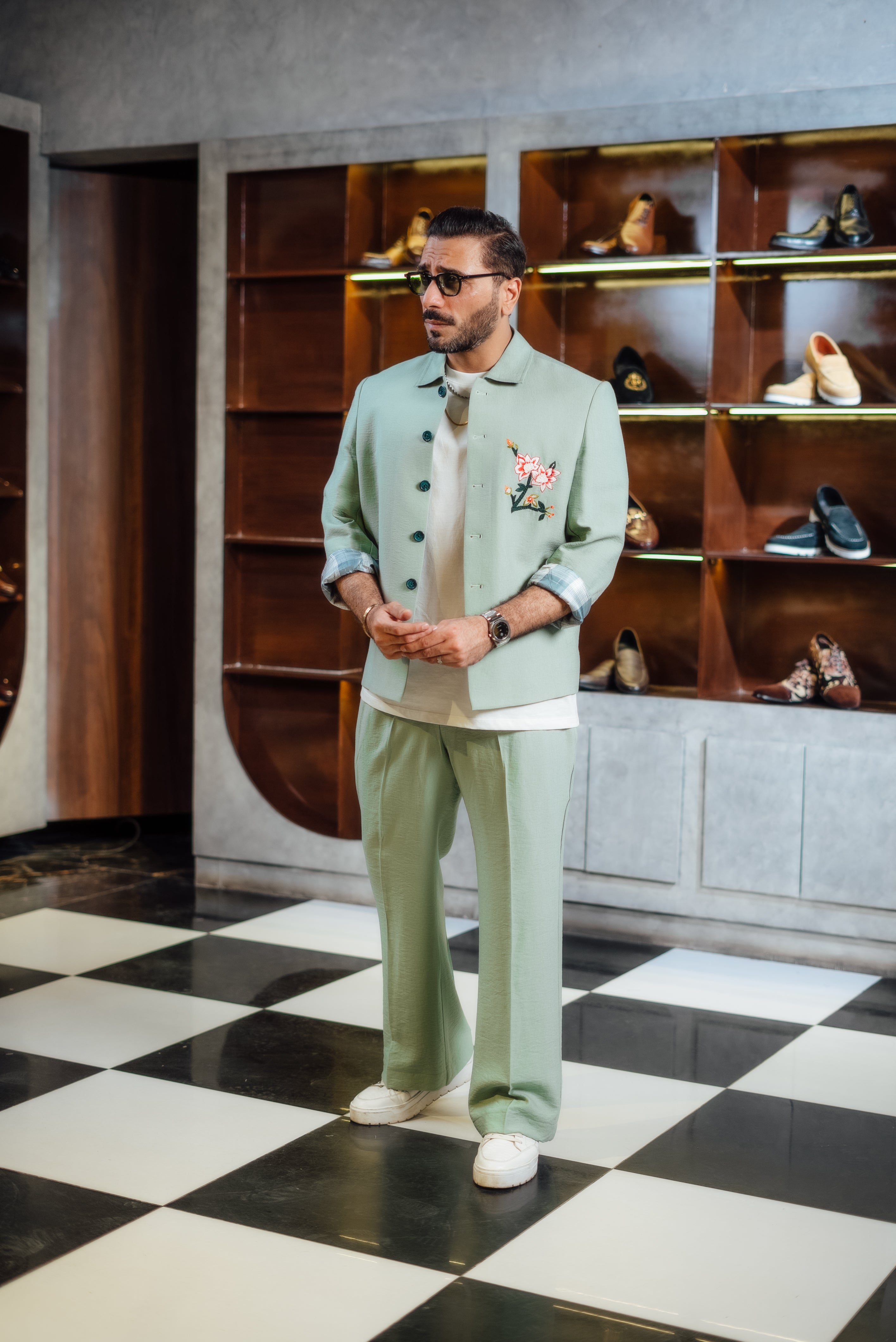 SAGE GREEN FLORAL EMBROIDERED CO-RD SET Casual Humayun Alamgir