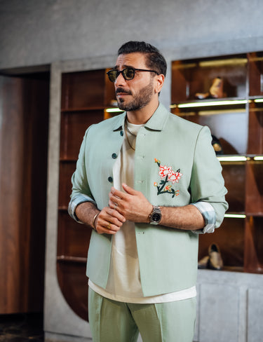 SAGE GREEN FLORAL EMBROIDERED CO-RD SET Casual Humayun Alamgir