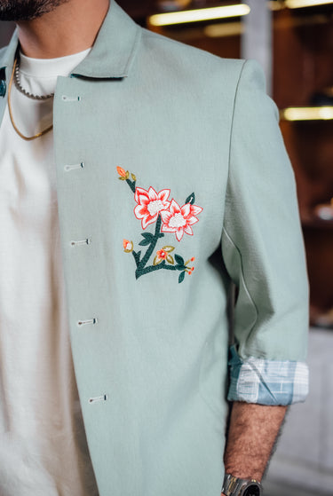 SAGE GREEN FLORAL EMBROIDERED CO-RD SET Casual Humayun Alamgir