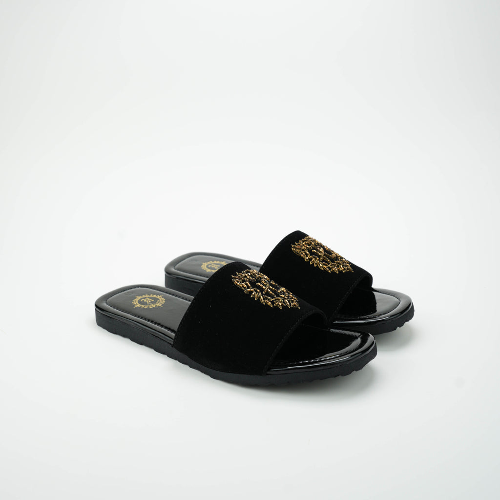 Black Velvet H Motif Slide SLIDES-SLIPONS humayaunalamgir