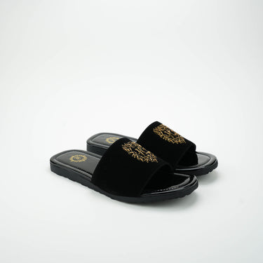 Black Velvet H Motif Slide