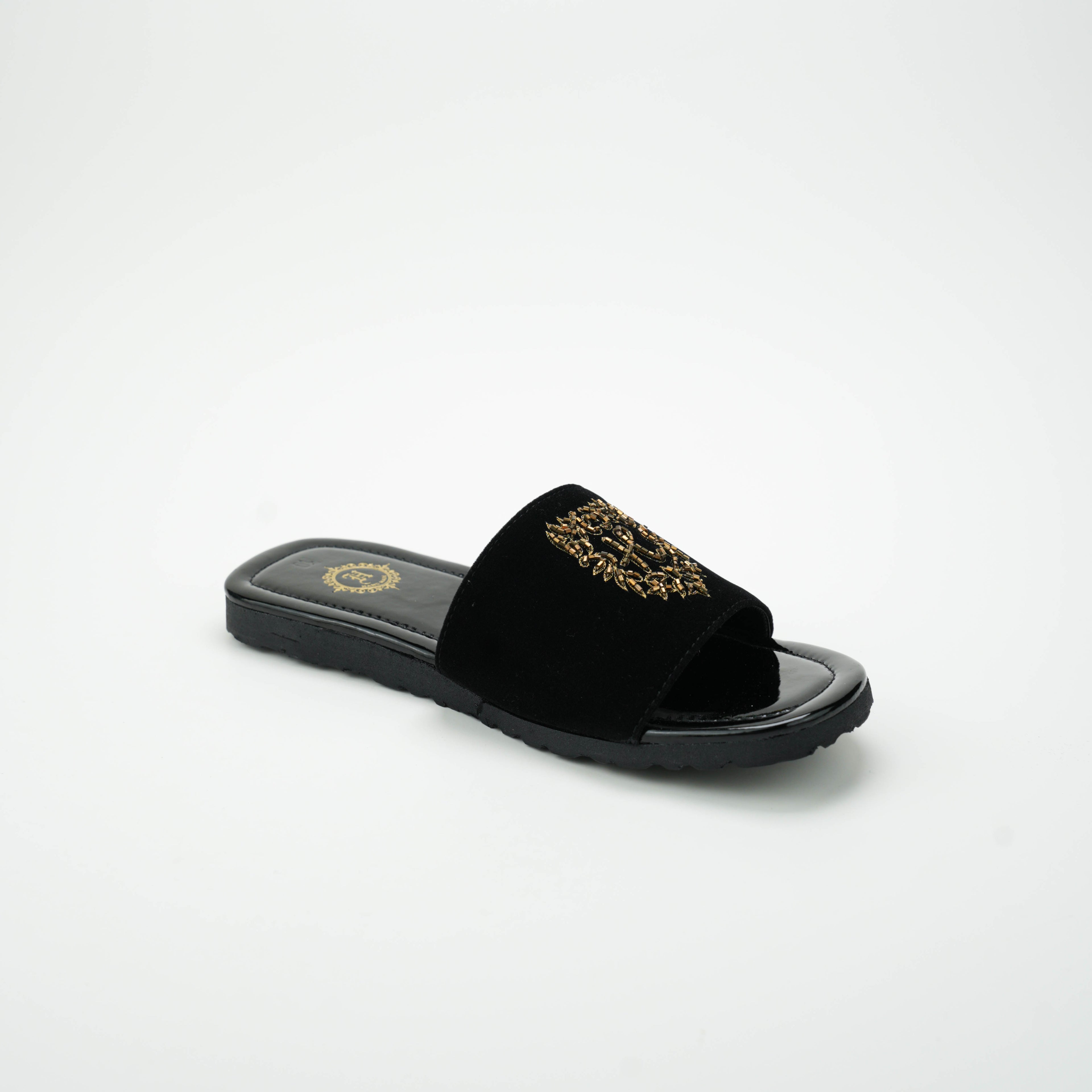 Black Velvet H Motif Slide SLIDES-SLIPONS humayaunalamgir