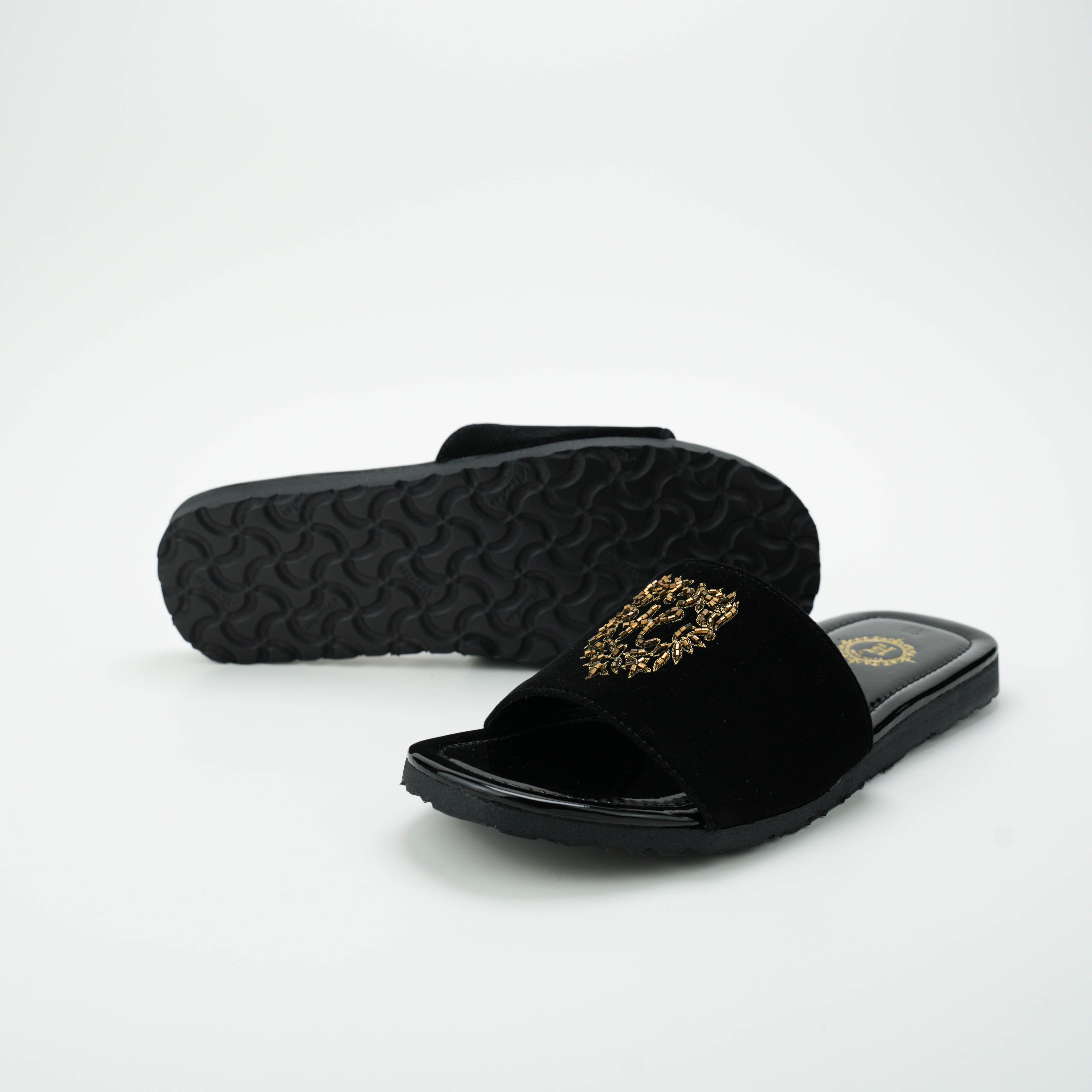 Black Velvet H Motif Slide SLIDES-SLIPONS humayaunalamgir