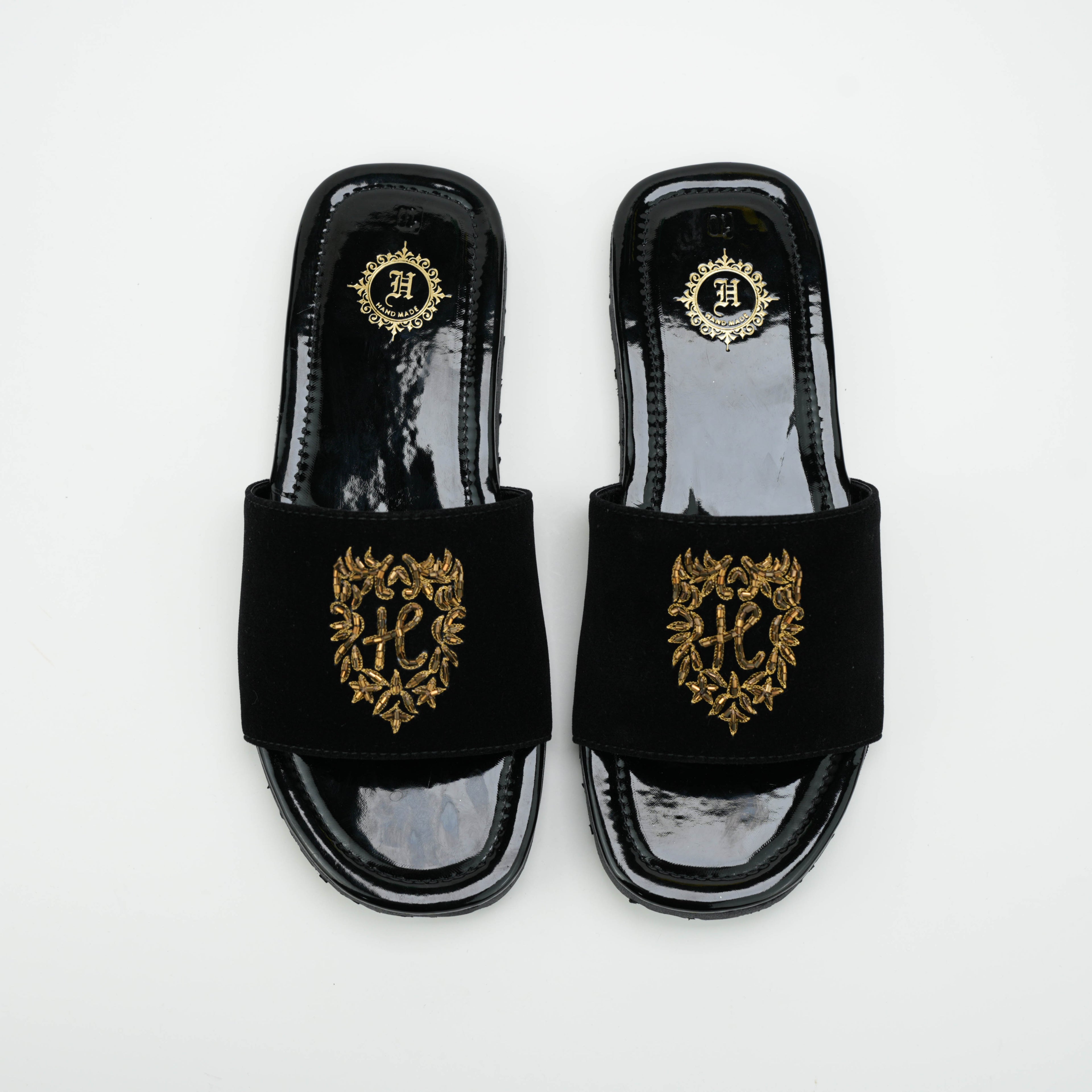 Black Velvet H Motif Slide SLIDES-SLIPONS humayaunalamgir