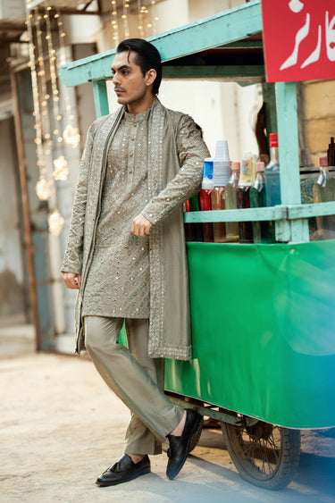 CHAMPAGNE MIRROR EMBROIDERY KURTA PAJAMA