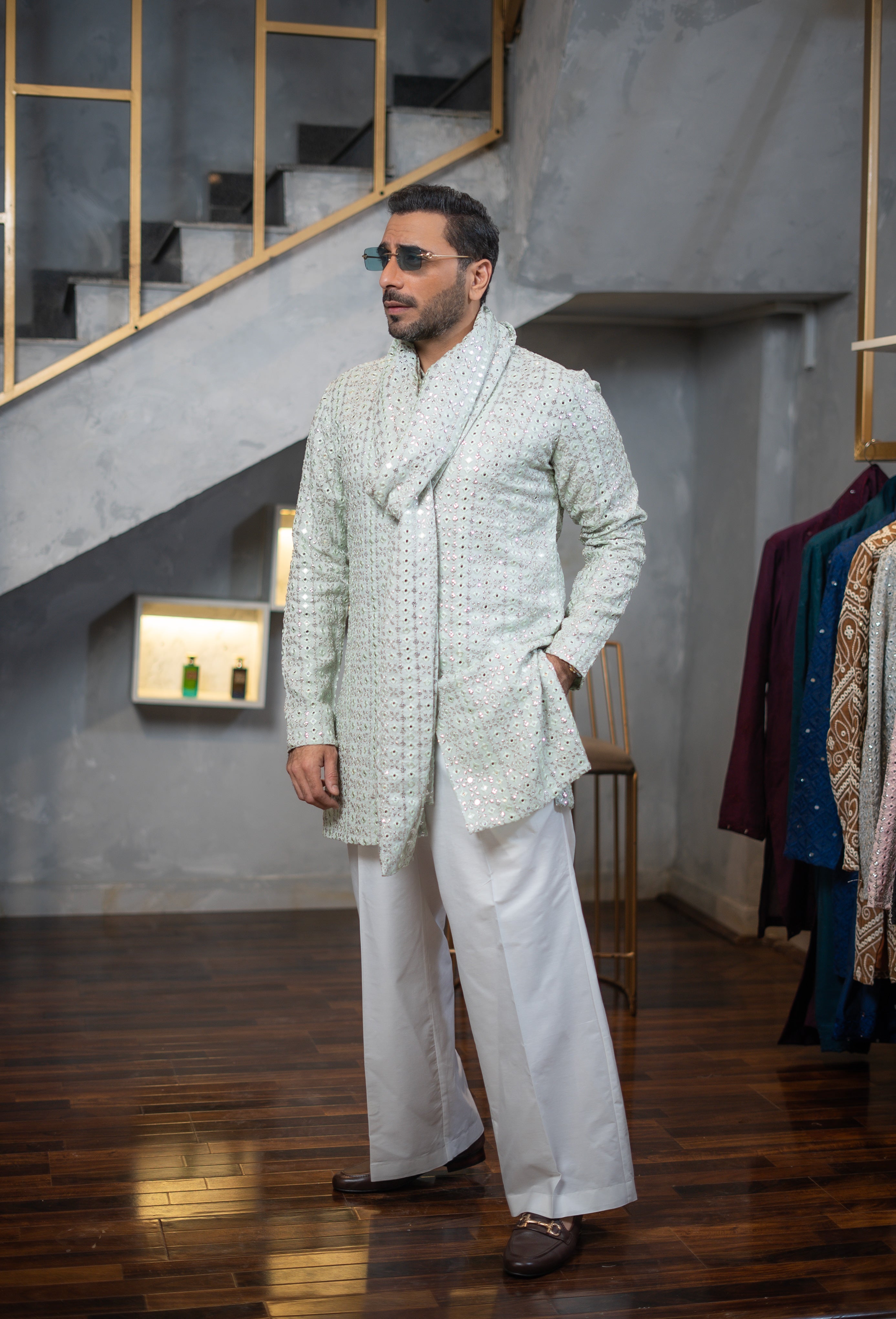 AMEER – MINT GREEN KURTA PAJAMA Humayunalamgir