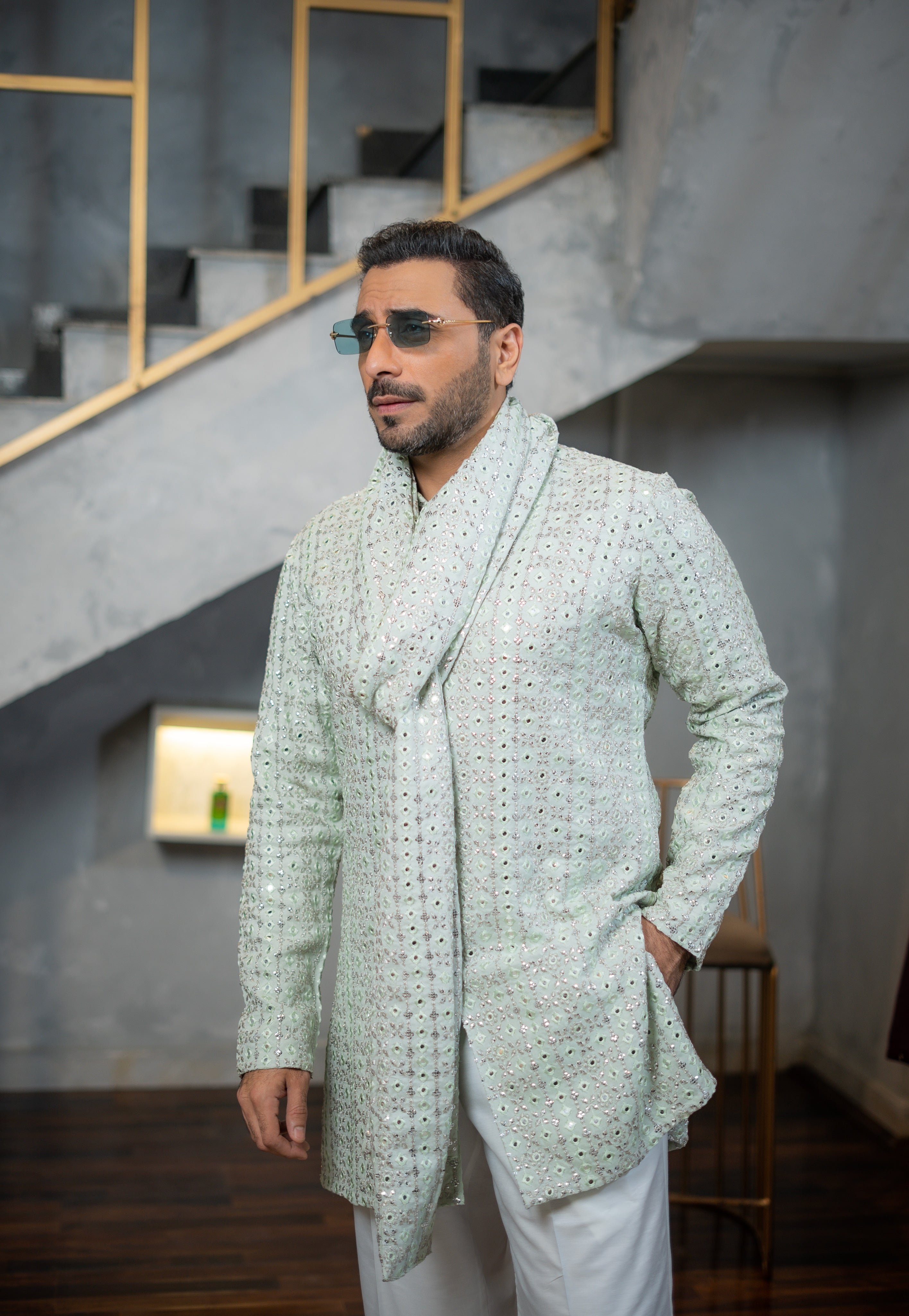 AMEER – MINT GREEN KURTA PAJAMA Humayunalamgir