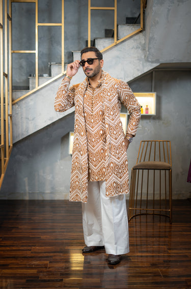 NAQOOSH – BROWN KURTA PAJAMA Humayunalamgir
