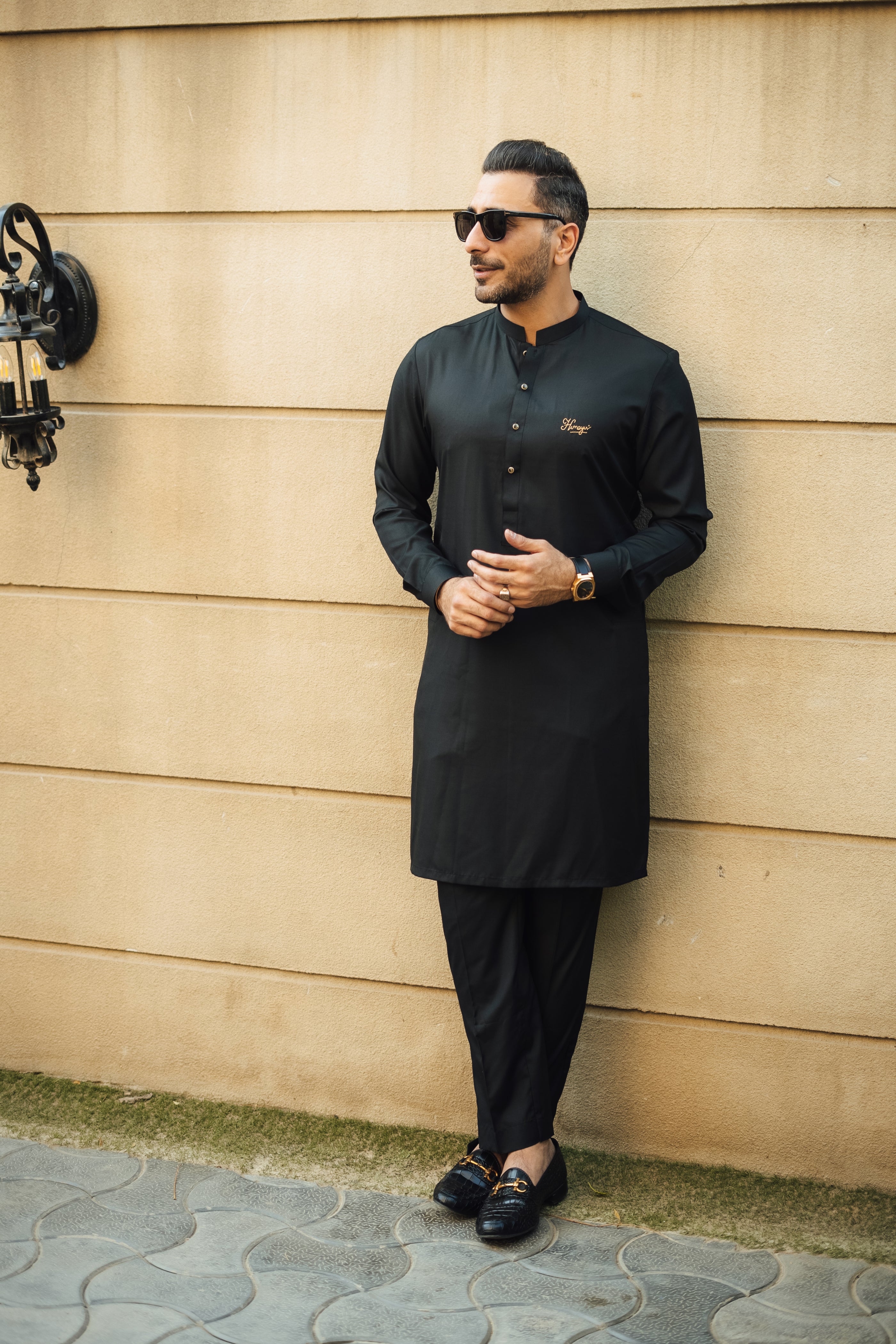 BLACK COTTON SATIN KURTA PAJAMA Humayun Alamgir