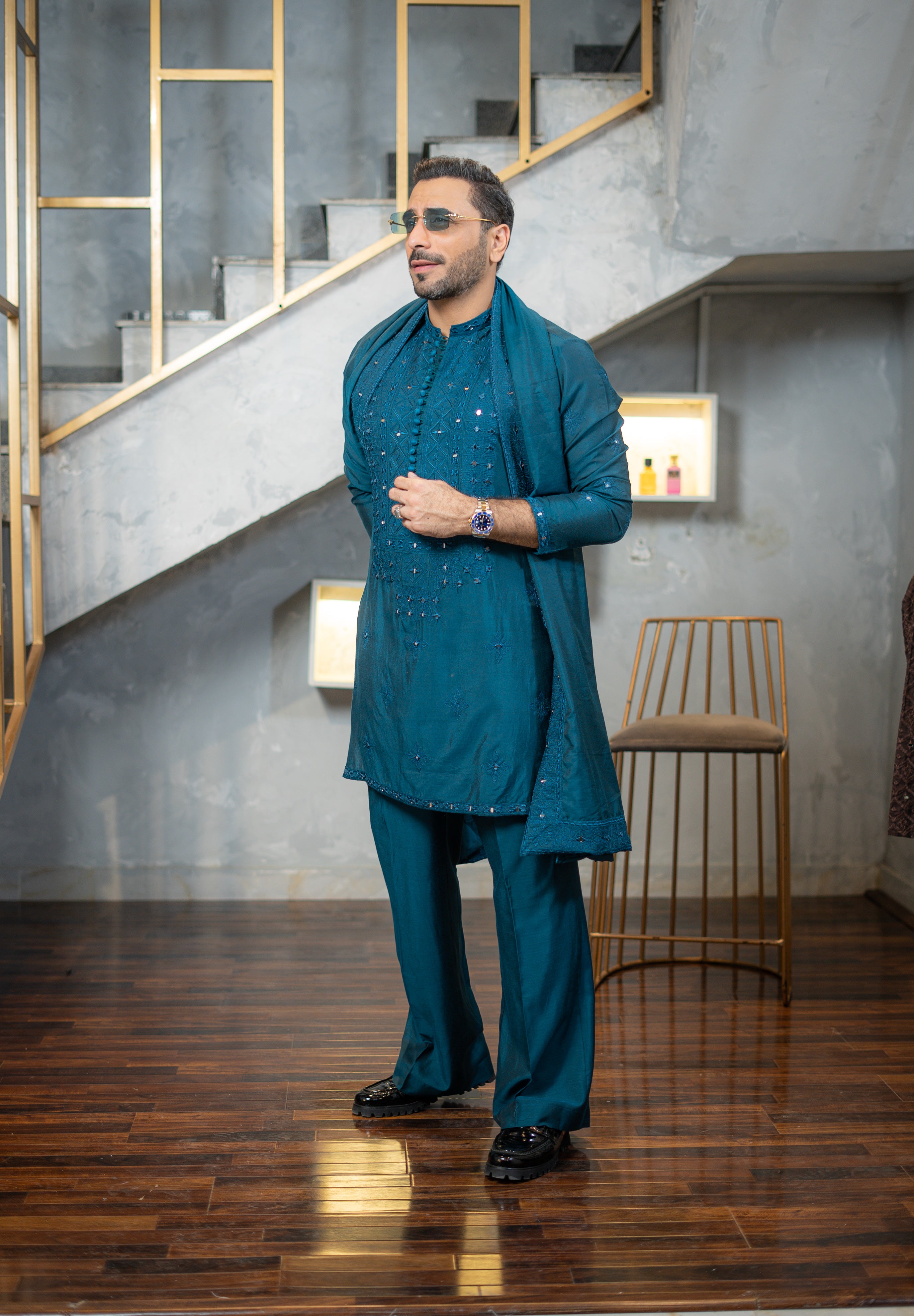 AINA - KAARI TEAL GREEN KURTA PAJAMA Humayunalamgir