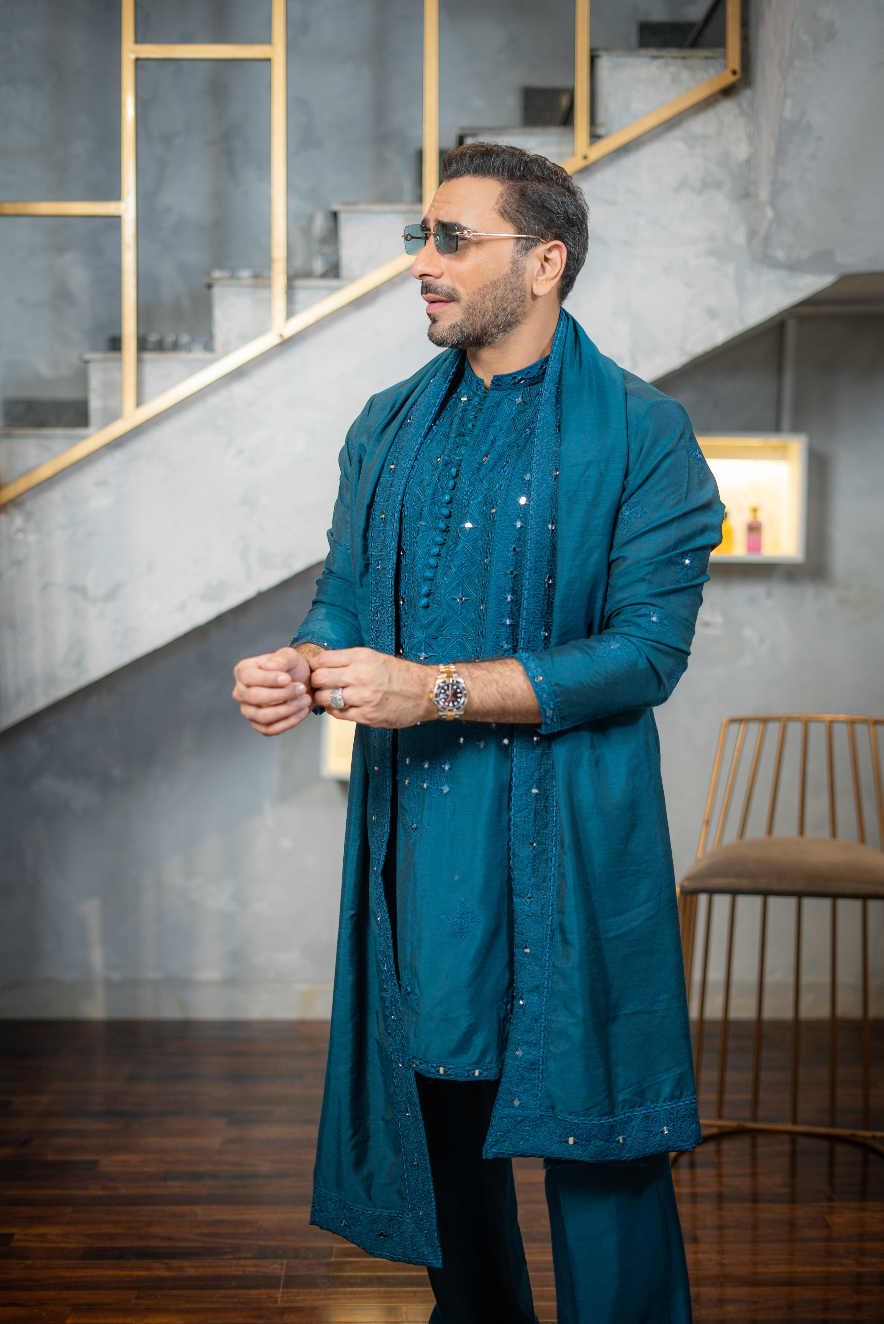AINA - KAARI TEAL GREEN KURTA PAJAMA Humayunalamgir