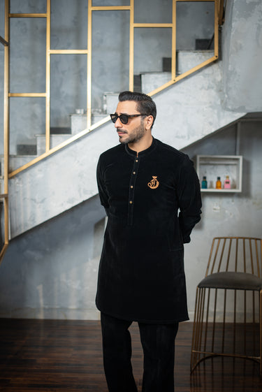 BLACK VELVET KURTA PAJAMA Humayunalamgir