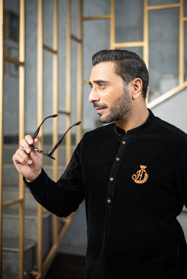 BLACK VELVET KURTA PAJAMA Humayunalamgir