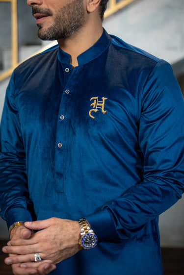 Deep royal blue Velvet Kurta pajama