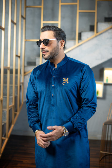 Deep royal blue Velvet Kurta pajama