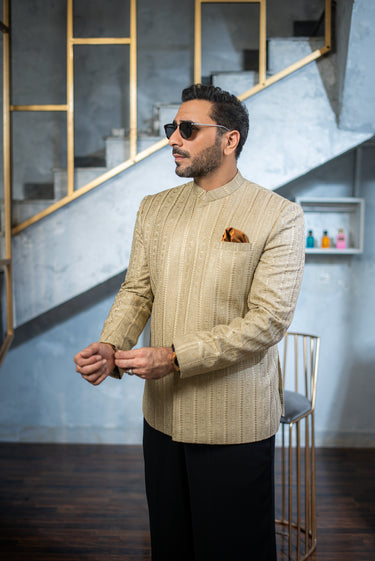 Beige Embroidered Prince Suit