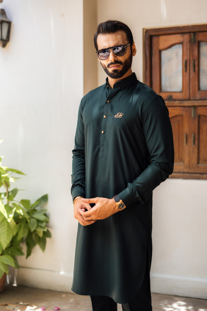 Bottle Green Kurta Pajama Humayun Alamgir