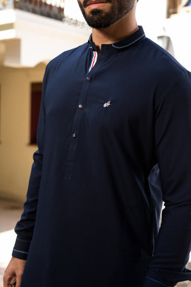 Navy Blue Boski Shalwar Kameez Humayun Alamgir