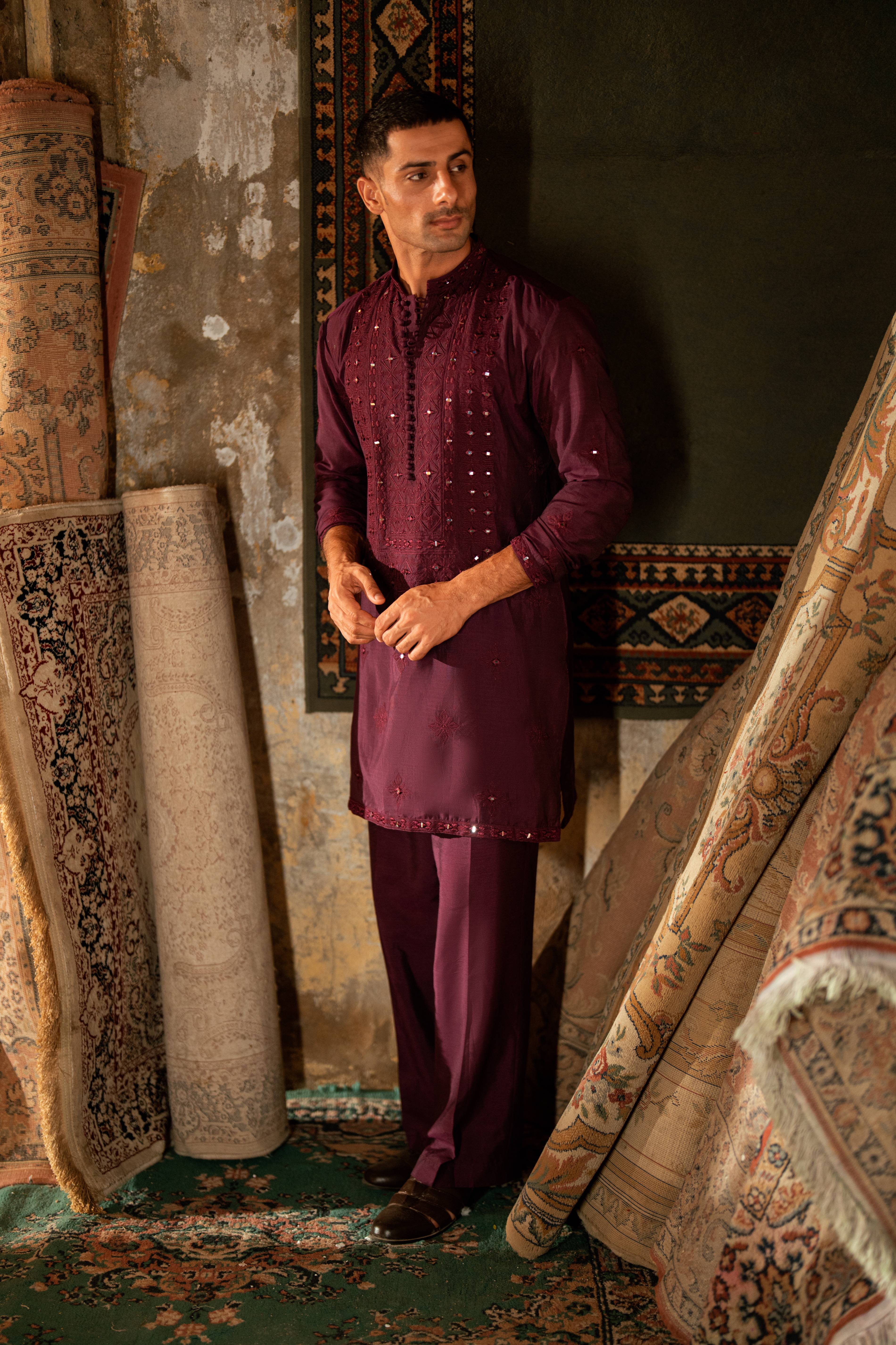 AINA - KAARI TEAL PURPLE KURTA PAJAMA Humayunalamgir