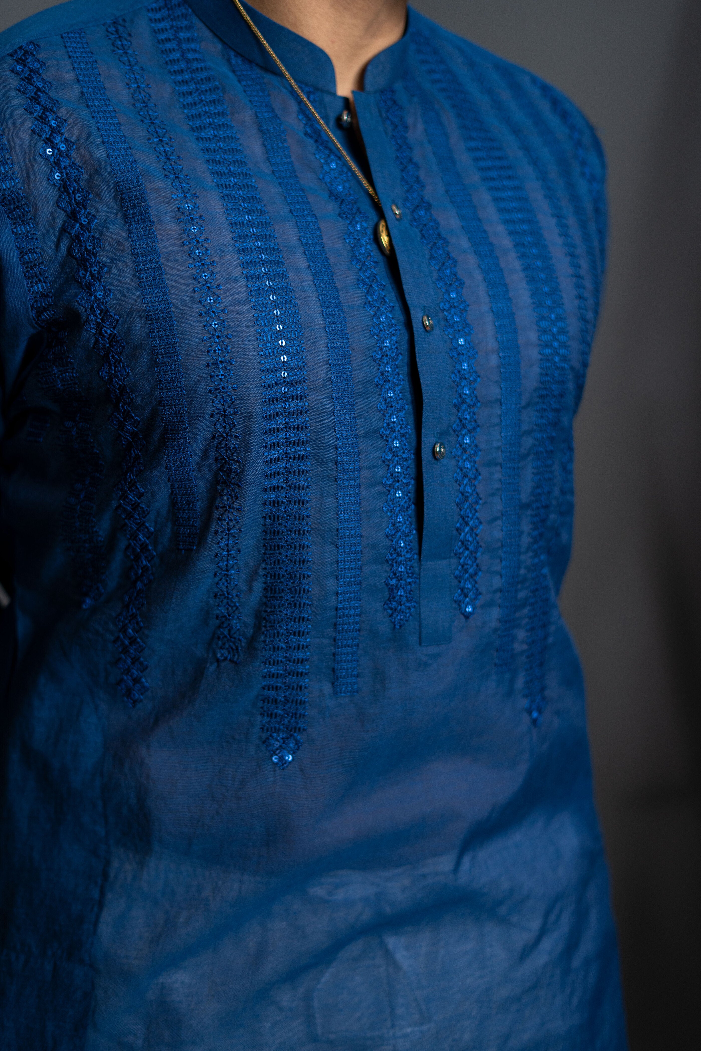 Sky Blue Thread Embroidery Monark Kurta Pajama